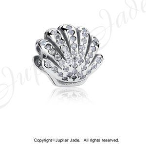 925 Sterling Silver CZ Seashell Beach Ocean Bracelet Charm - Pandora Style